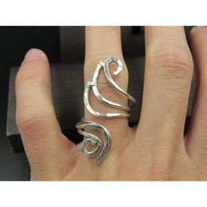 Size 7 Sterling Silver Handmade Hammered Design Finger Band Ring